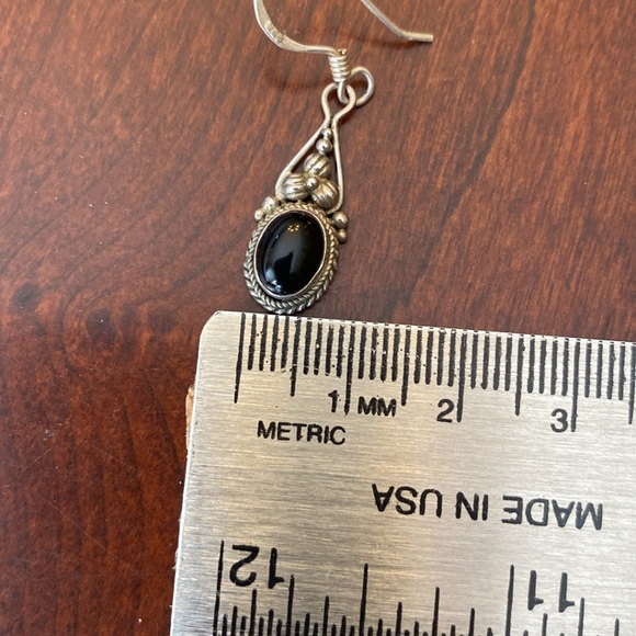 Sterling Silver 925 Black Onyx Cabochon Scroll Drop Earrings - Picture 6 of 6